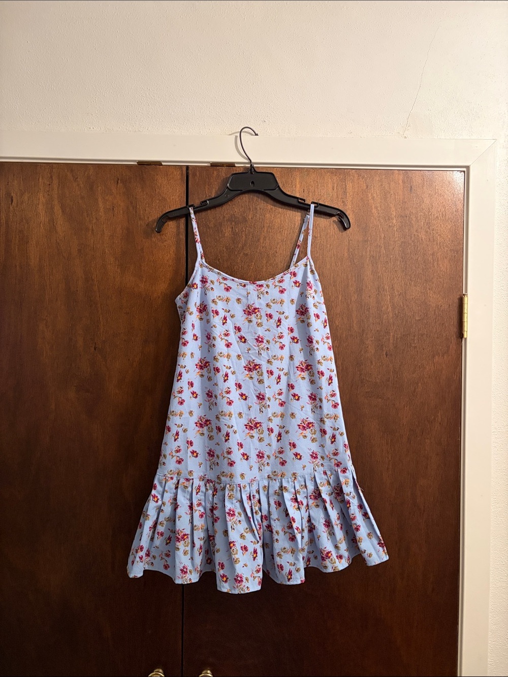 Urban Outfitters Light Blue Floral Ruffle-Hem Slip Dress